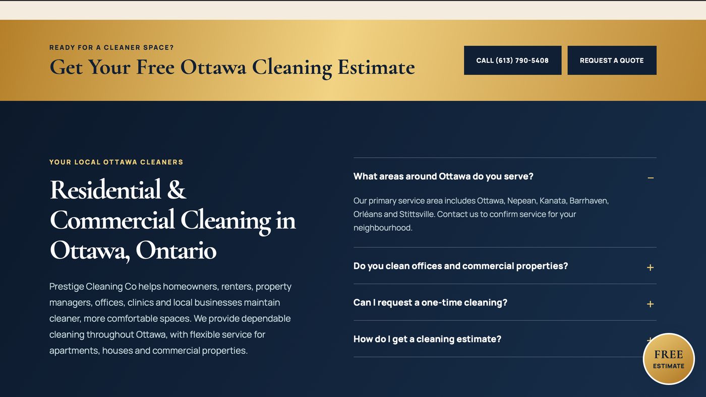 Prestige Cleaning Co homepage