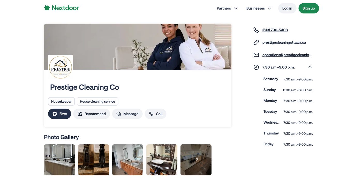 Prestige Cleaning Co business page on Nextdoor