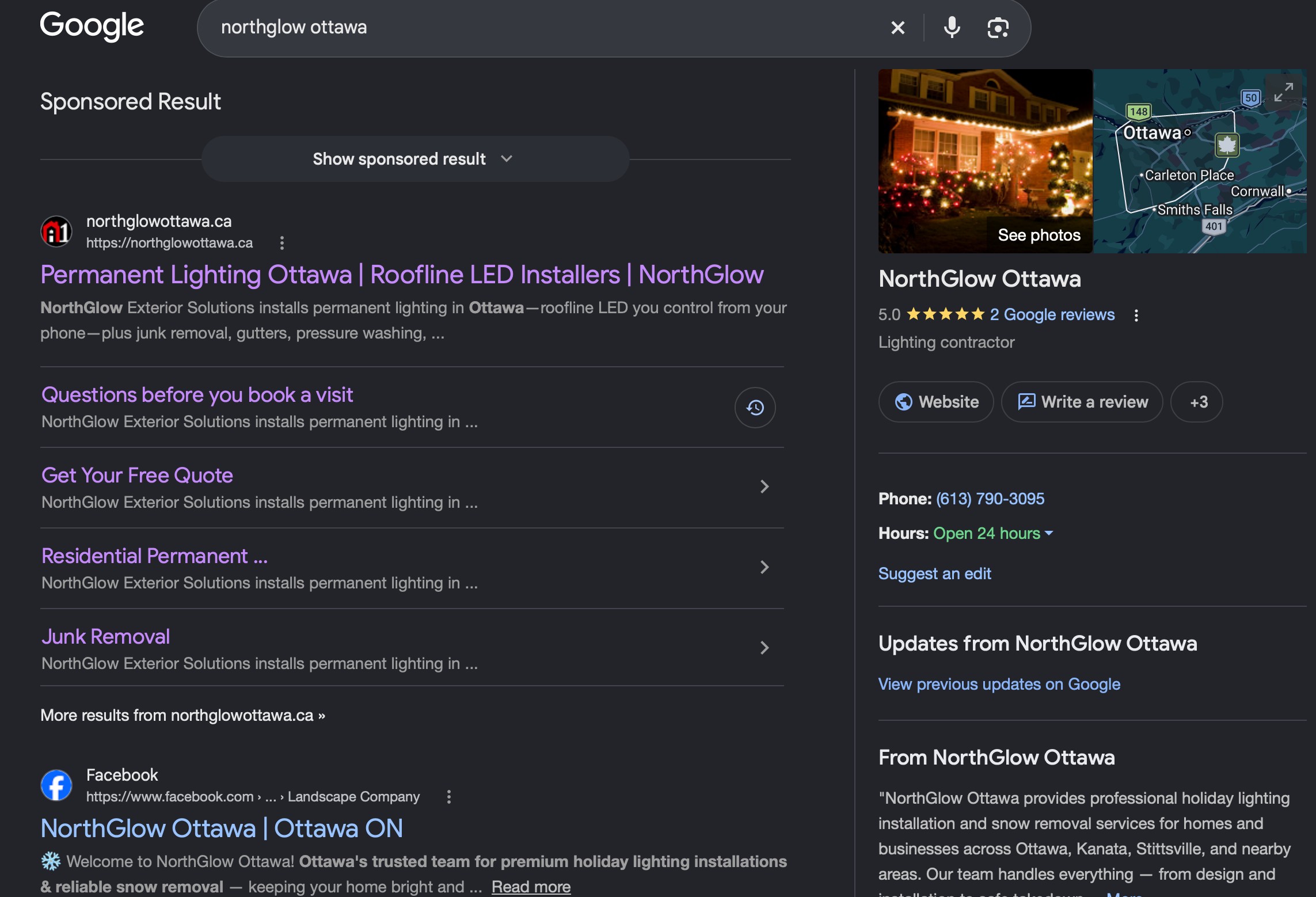 A finished Google listing showing up in search, ready to review